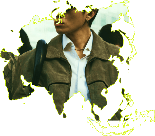 Asia-Pacific region map with fashion figure