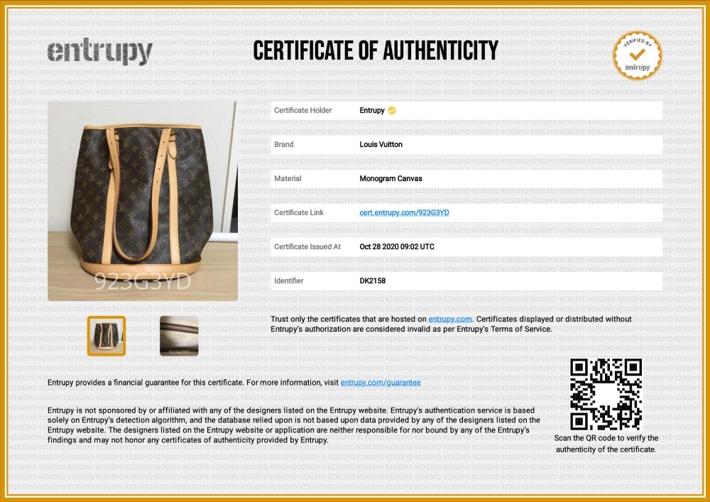 Entrupy Authentication Certificate Entrupy